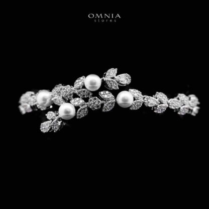 Omnia Samarah Bridal White Pearl Full Set in High Quality Zircon Stone Rhodium Plated - Image 4