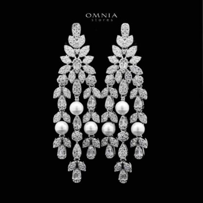 Omnia Samarah Bridal White Pearl Full Set in High Quality Zircon Stone Rhodium Plated - Image 5