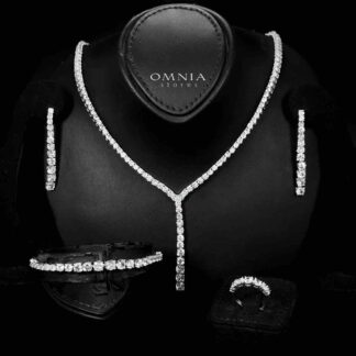 Omnia Huda White Bridal Full Set in High Quality Zircon Stone in Rhodium Plated