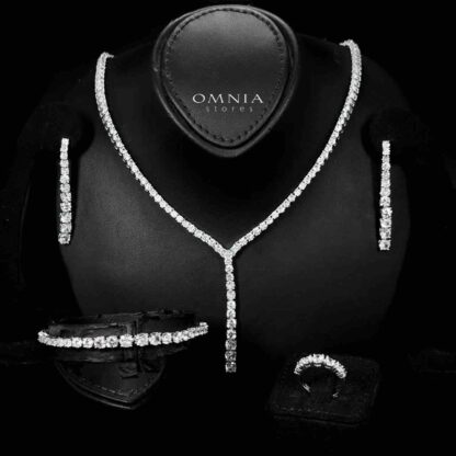 Omnia Huda White Bridal Full Set in High Quality Zircon Stone in Rhodium Plated