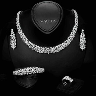 Omnia Lameea White Bridal Full Set in High Quality Zircon Stone in Rhodium Plated