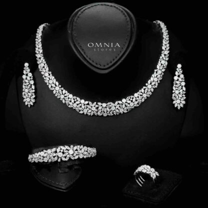 Omnia Lameea White Bridal Full Set in High Quality Zircon Stone in Rhodium Plated