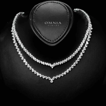 Omnia Nourhane White Double Layer Bridal Full Set in High Quality Zircon Stone in Rhodium Plated - Image 2