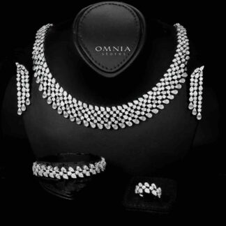 Omnia Amirat White Bridal Full Set in High Quality Zircon Stone in Rhodium Plated