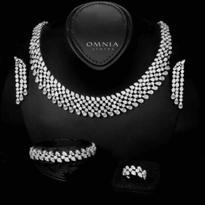 Omnia Amirat White Bridal Full Set in High Quality Zircon Stone in Rhodium Plated