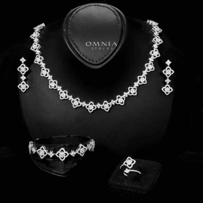 Omnia Daniah White Bridal Full Set in High Quality Zircon Stone in Rhodium Plated
