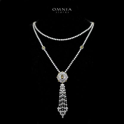 Omnia Ola Yellow Bridal Long chain Set Accessories in High Quality Zircon Stone Rhodium Plated - Image 2