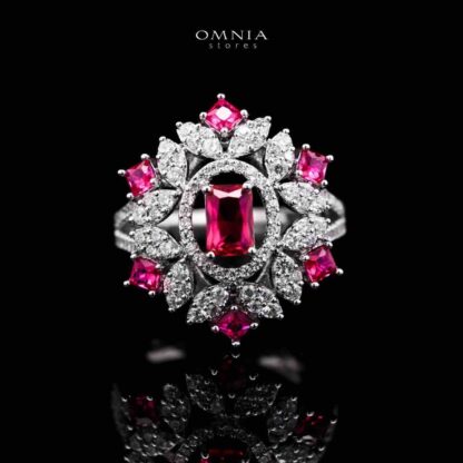 Omnia Ola Red Bridal Long chain Set Accessories in High Quality Zircon Stone Rhodium Plated - Image 4