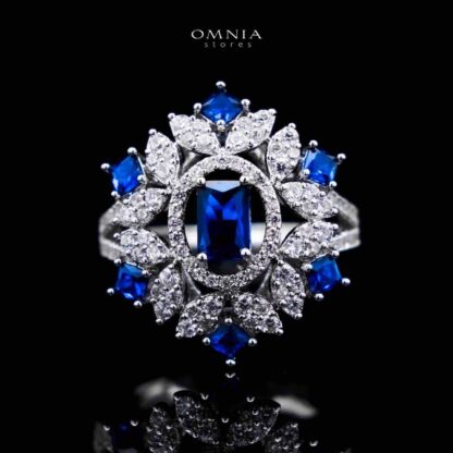 Omnia Ola Blue Bridal Long chain Set Accessories in High Quality Zircon Stone Rhodium Plated - Image 3
