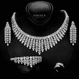 Omnia Fareeda White Bridal Full Set in High Quality Zircon Stone in Rhodium Plated