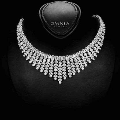 Omnia Fareeda White Bridal Full Set in High Quality Zircon Stone in Rhodium Plated - Image 2