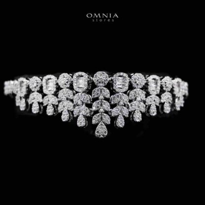 Omnia Fareeda White Bridal Full Set in High Quality Zircon Stone in Rhodium Plated - Image 5