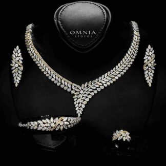 Omnia Abeera Golden Bridal Full Set in High Quality Zircon Stone Rhodium Plated