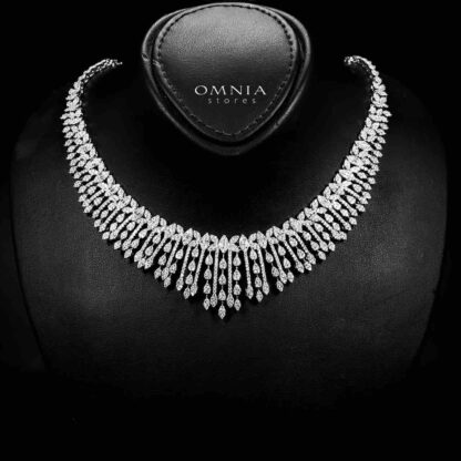 Omnia Calila White Bridal Full Set in High Quality Zircon Stone in Rhodium Plated - Image 2