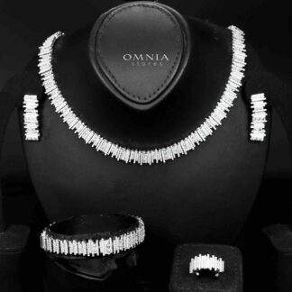 Omnia Eshaal White Bridal Full Set in High Quality Zircon Stone in Rhodium Plated