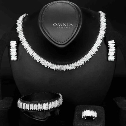 Omnia Eshaal White Bridal Full Set in High Quality Zircon Stone in Rhodium Plated