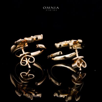 Omnia Jenan Golden Leaf Design Earrings in 925 Silver with High-Quality White Simulated Diamonds - Image 2