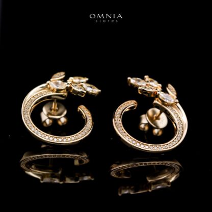 Omnia Jenan Golden Leaf Design Earrings in 925 Silver with High-Quality White Simulated Diamonds - Image 3
