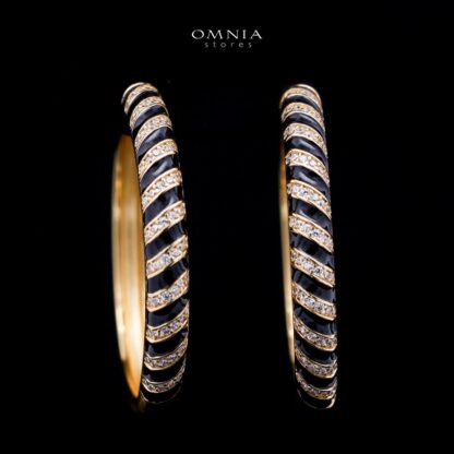 Omnia Rihab Golden Hoop Earrings in 925 Silver with High-Quality White Simulated Diamonds