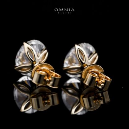Omnia Chafika Golden Oval Stud Earrings in 925 Silver with High-Quality White Simulated Diamonds - Image 2