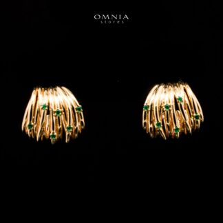Omnia Dhuriyyah Golden Spiral Stud Earrings in 925 Silver with High-Quality Green Simulated Diamonds