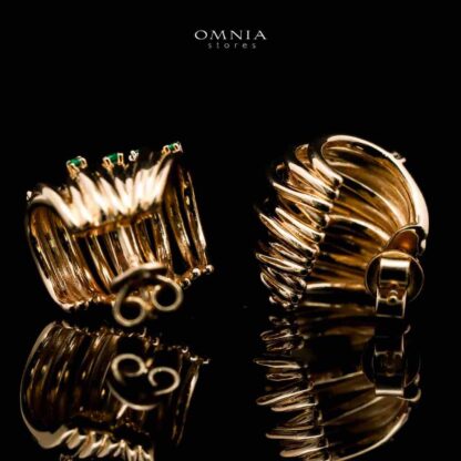 Omnia Dhuriyyah Golden Spiral Stud Earrings in 925 Silver with High-Quality Green Simulated Diamonds - Image 2