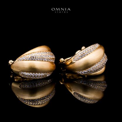 Omnia Haifaa Golden Clip Earrings in 925 Silver with High-Quality White Simulated Diamonds - Image 3