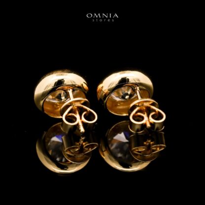 Omnia Ismah Golden Classic Stud Earrings in 925 Silver with High-Quality White Simulated Diamonds - Image 2
