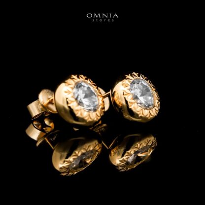 Omnia Ismah Golden Classic Stud Earrings in 925 Silver with High-Quality White Simulated Diamonds - Image 3