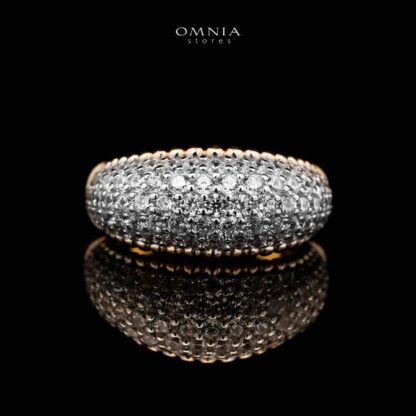 Omnia Taheera Golden Ring in 925 Silver with High-Quality White Simulated Diamonds