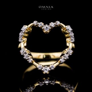 Omnia Bashair Golden Heart Ring in 925 Silver with High-Quality White Simulated Diamonds