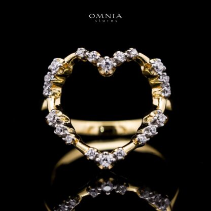 Omnia Bashair Golden Heart Ring in 925 Silver with High-Quality White Simulated Diamonds