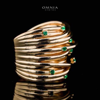Omnia Dhuriyyah Golden Spiral Ring in 925 Silver with High-Quality Green Simulated Diamonds - Image 3