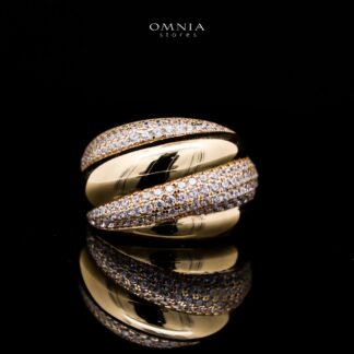 Omnia Elira Golden Ring in 925 Silver with High-Quality Green Simulated Diamonds