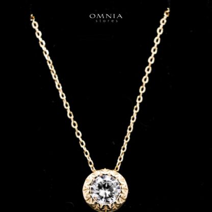 Omnia Ismah Golden Classic Necklace in 925 Silver with High-Quality White Simulated Diamonds