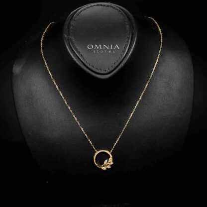 Omnia Jenan Golden Leaf Design Necklace in 925 Silver with High-Quality White Simulated Diamonds - Image 2