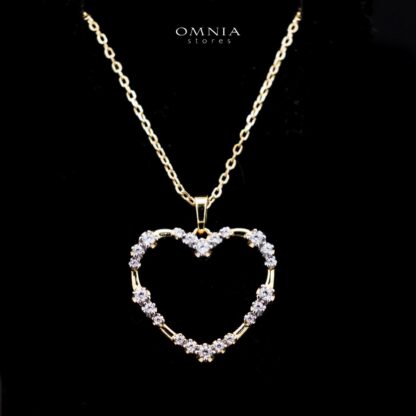 Omnia Bashair Golden Heart Necklace in 925 Silver with High-Quality White Simulated Diamonds