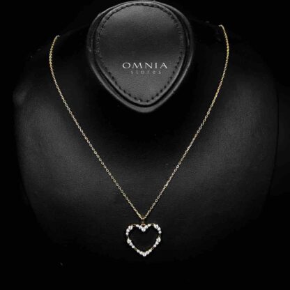 Omnia Bashair Golden Heart Necklace in 925 Silver with High-Quality White Simulated Diamonds - Image 2