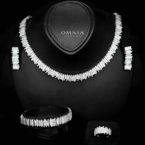 Omnia Eshaal White Bridal Full Set in High Quality Zircon Stone in Rhodium Plated