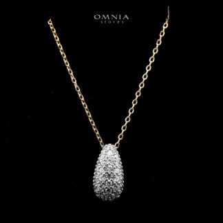 Omnia Taheera Golden Pendant Necklace in 925 Silver with High-Quality White Simulated Diamonds