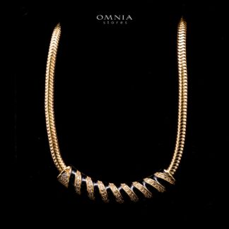 Omnia Rihab Golden Necklace in 925 Silver with High-Quality White Simulated Diamonds