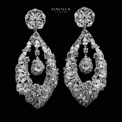 Omnia Evelien Silver Drop Earrings in 925 Silver with High-Quality White Simulated Diamonds