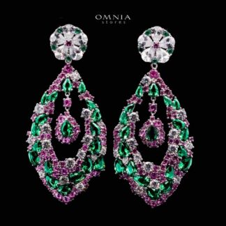 Omnia Evelien Silver Drop Earrings in 925 Silver with High-Quality Multi Color Simulated Diamonds