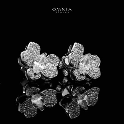 Omnia Barirah Silver Stud Earrings in 925 Silver with High-Quality White Simulated Diamonds - Image 3