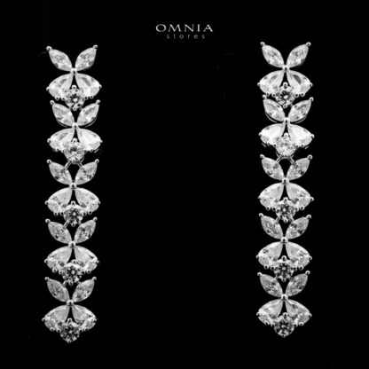Omnia Cahira Silver Drop Earrings in 925 Silver with High-Quality White Simulated Diamonds - Image 2
