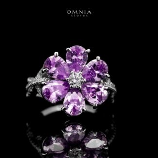 Omnia Chafia Silver 0.75 Carat Ring 925 Silver High Quality Purple Simulated Diamond Stones