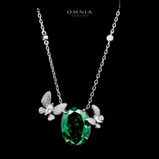 Omnia Maysun Necklace In 925 Silver High Quality Green Simulated Diamonds