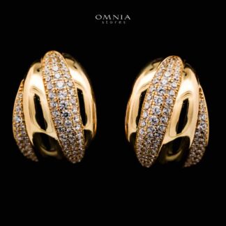 Omnia Elira Gold Plated Earrings in 925 Silver with High-Quality Green Simulated Diamonds
