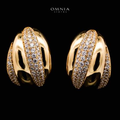 Omnia Elira Gold Plated Earrings in 925 Silver with High-Quality Green Simulated Diamonds