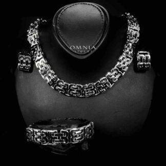 Omnia Arousah Silver Color Necklace,Bracelet & Earrings Set in High-Quality 15mm Stainless Steel